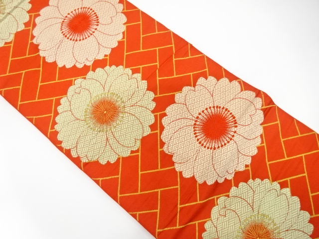 JAPANESE KIMONO / ANTIQUE FUKURO OBI / SILK / WOVEN SAKURA & HIGAKI PATTERN